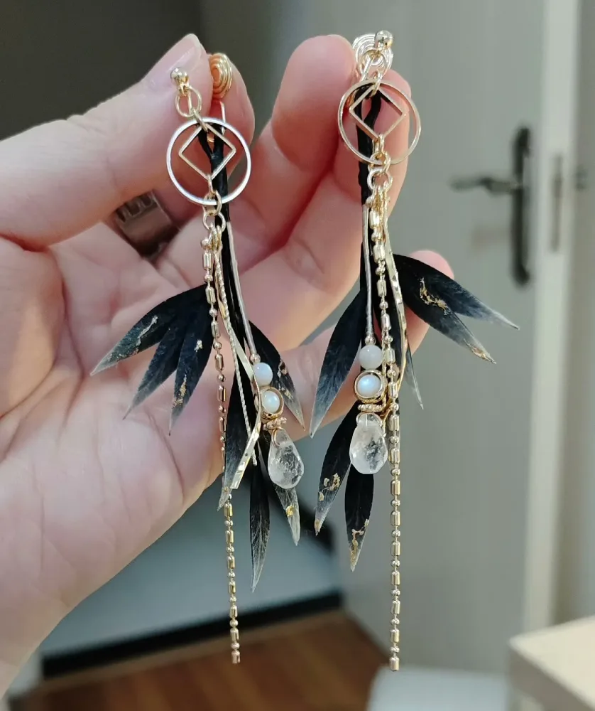 Black Leaves Bespoke Earrings - Silk Earrings(Ronghua) – Image 3