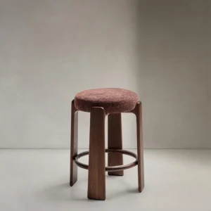 Hocker Granite aus brauner Chenille und massivem Eschenholz mit nussbaumfarbenem Finish, F