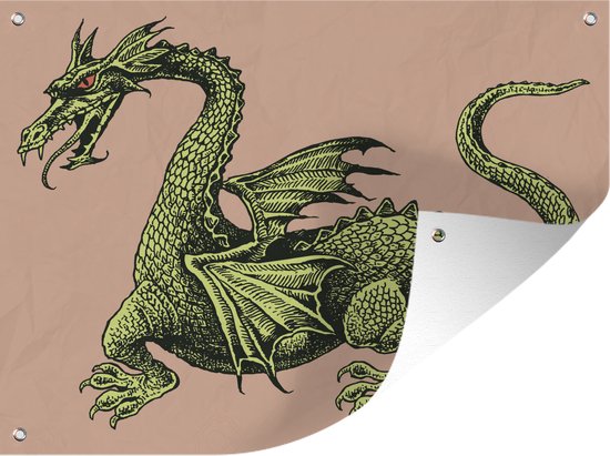 Illustration d'un poster jardin dragon médiéval toile lâche 40x30 cm - petit - Toile de jardin / Toile d'extérieur / Peintures d'extérieur (décoration de jardin)