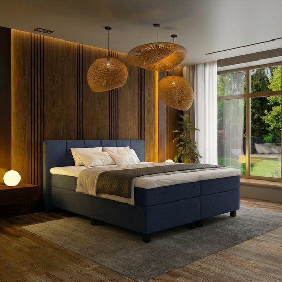 Mörgenn Boxspring Madrid - Pocketvering - Bleu foncé - 120x220 cm - Dekbed et Oreillers inclus