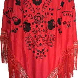 Manton espagnol / châle rouge noir avec robe de flamenco déguisement Manton espagnol / châle rouge noir avec robe de flamenco déguisement