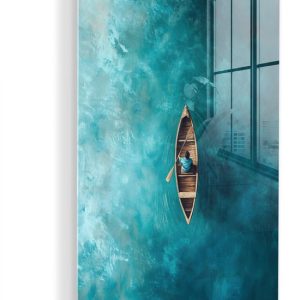 MuchoWow® Peinture sur verre 40×60 cm – Peinture sur verre acrylique – Bateau – Water – Blauw – Photo sur verre – Décoration murale salon – Décoration murale chambre – Peintures