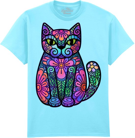 Katten Bloemen Flowers And Leaves Cat The Coloured House T-shirt XL
