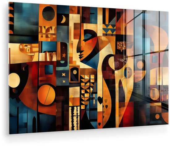 MuchoWow® Peinture sur verre 150x100 cm - Peinture acrylique sur verre - Figurines - Abstrait - Symboles - Photo sur verre - Décoration murale salon - Décoration murale chambre - Peintures