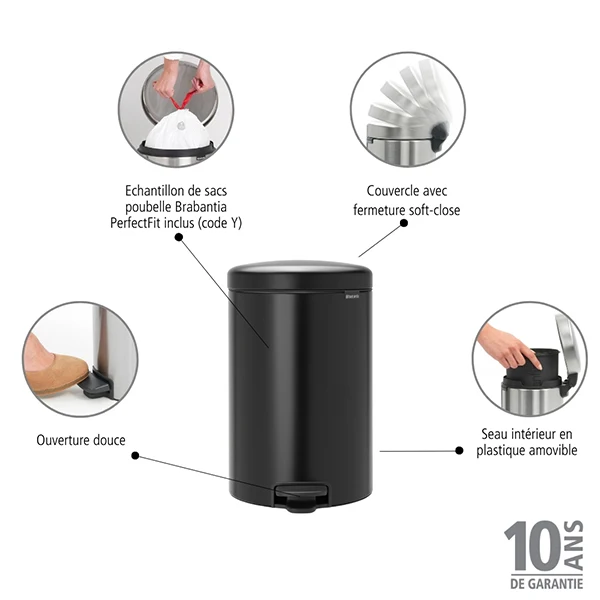 Poubelle ronde à pédale NewIcon 20 L noir Brabantia – Image 3