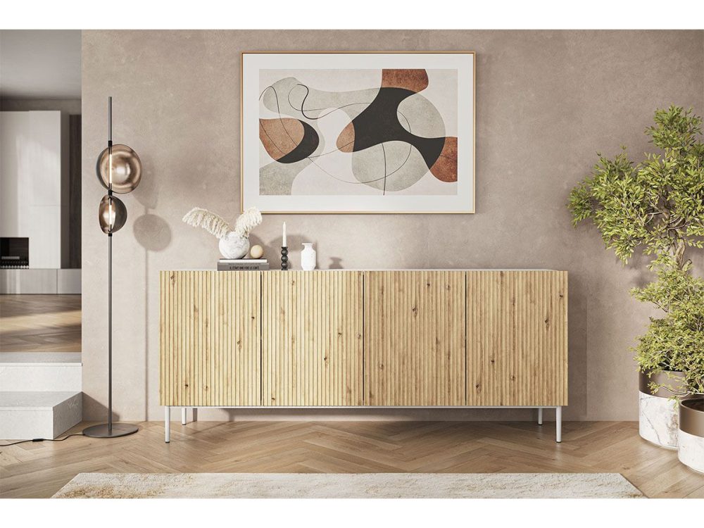 Buffet 4 portes 200 cm KASHA Pieds blanc – Image 2