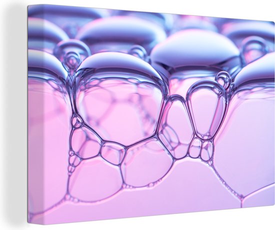 Gros plan de bulles de savon rose 90x60 cm - Tirage photo sur toile (Décoration murale salon / chambre)