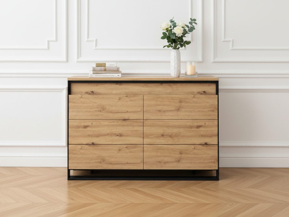 Commode 6 tiroirs KYRIA avec LED imitation Chene – Image 2