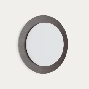 Deckenleuchte Novae aus gebürstetem Stahl in dunkler Holzoptik und mattiertem Glas, Ø 40 cm Deckenleuchte Novae aus gebürstetem Stahl in dunkler Holzoptik und mattiertem Glas, Ø 40 cm