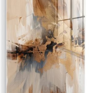 MuchoWow® Peinture sur verre 30×40 cm – Peinture sur verre acrylique – Moderne – Marron – Abstrait – Beige – Photo sur verre – Décoration murale salon – Décoration murale chambre – Peintures