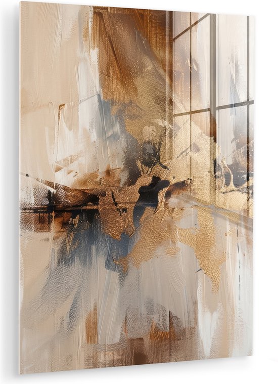 MuchoWow® Peinture sur verre 30x40 cm - Peinture sur verre acrylique - Moderne - Marron - Abstrait - Beige - Photo sur verre - Décoration murale salon - Décoration murale chambre - Peintures