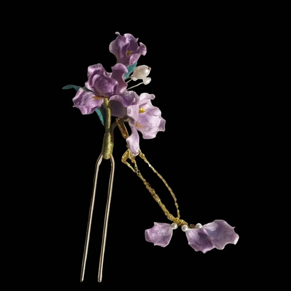 Handmade Iris Ronghua Hairpin - Artisanal Silk Floral Hair Accessory