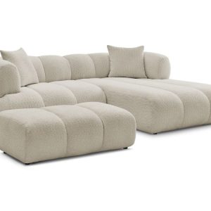 Canape d’angle fixe PAMIRA tissu bouclette avec pouf Canape d’angle fixe PAMIRA tissu bouclette avec pouf