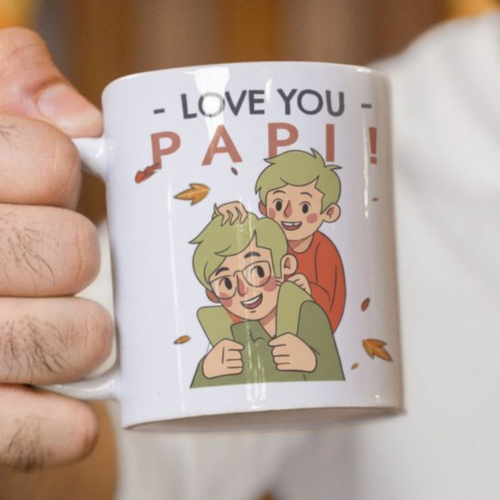 Love You Papi Père & Enfant Mug 330ml – Witte Mignon Cartoon Mug Cadeau pour Papa