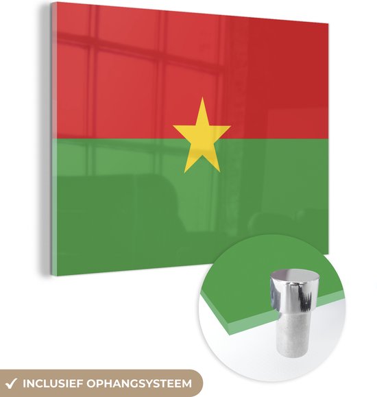 MuchoWow® Peinture sur verre 40x30 cm - Peinture acrylique sur verre - Illustration du drapeau du Burkina Faso - Photo sur verre - Peintures