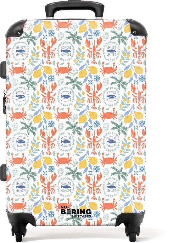 NoBoringSuitcases.com - Grande valise - Motif homard et citron coloré - Valise enfant adaptée aux garçons et aux filles - Valise de voyage à 4 roues - Trolley sur roulettes - Grande valise enfant - 72 litres - Valise bagage en soute 20 kg