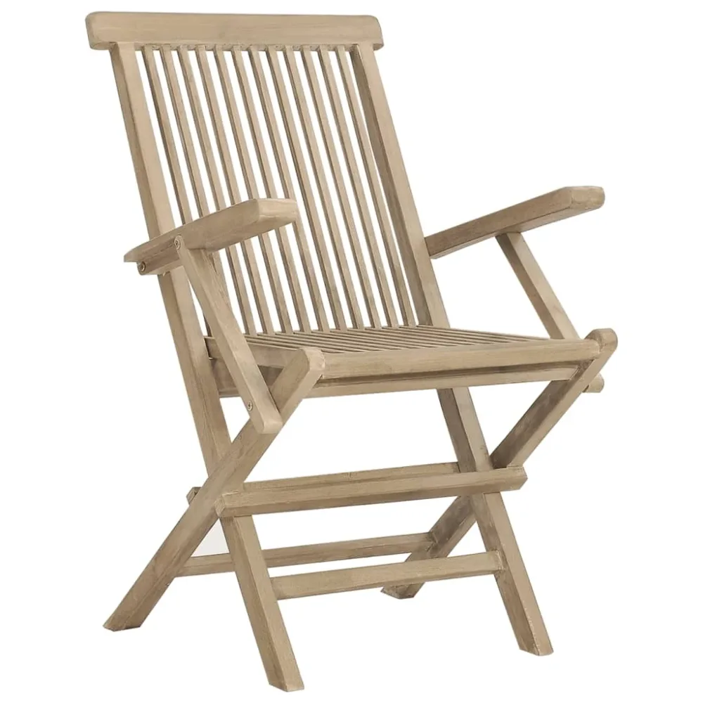 Folding Garden Chair | Set of 6 | Grey | Solid teak wood | Standard – Image 3