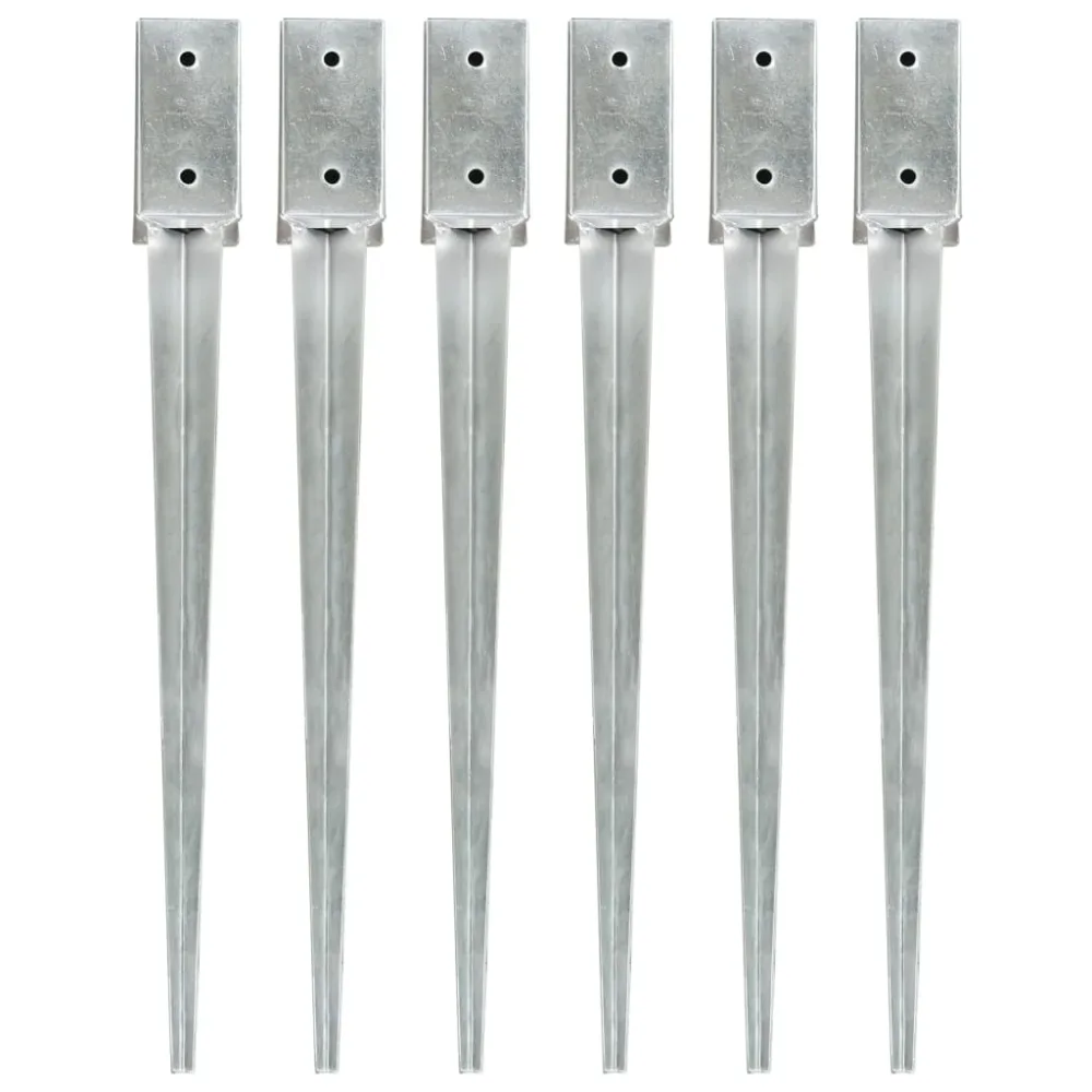 Ground Spikes 6 pcs Silver 7x7x75 cm Galvanised Steel