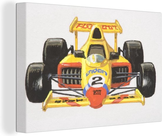 Illustration d'une voiture de course jaune 140x90 cm - Tirage photo sur toile (Décoration murale salon / chambre)