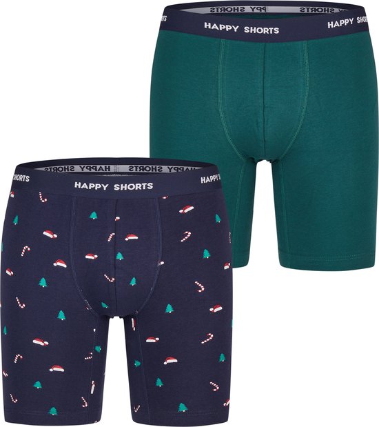 Happy Shorts Noël Boxers Men avec des jambes longues Briefes Boxer 2 PACK VERT / Blauw - TIME XL