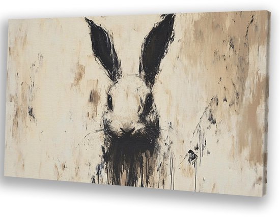 Motif abstrait lapin noir et blanc - Peintures sur toile lapin - Peintures sur toile animaux - Moderniste - Art décoratif - Peintures sur toile salon - toile 45x30 cm