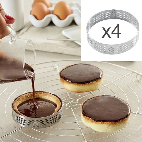 Lot 4 cercles à tarte perforés en inox rond 8 cm Mathon – Image 2