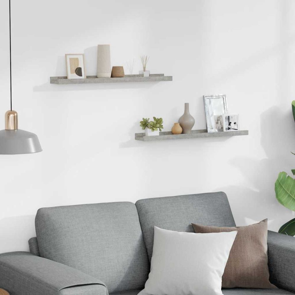 Wall Shelves 2 pcs Concrete Grey 60x9x3 cm – Image 3