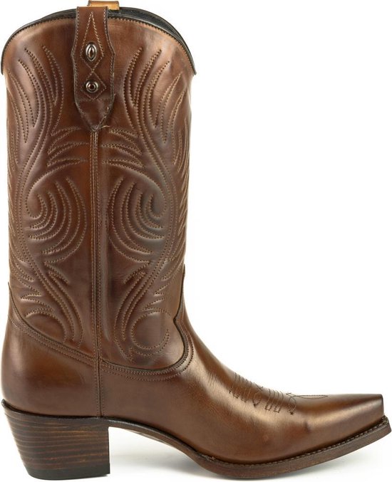 Mayura Bottes pour femmes Virgi 2536 Châtaigne/ Bottes femmes Western pour Femmes Coutures Décoratives Bout Pointu Tige Droite Talon Haut En Cuir Lisse Taille EU 41