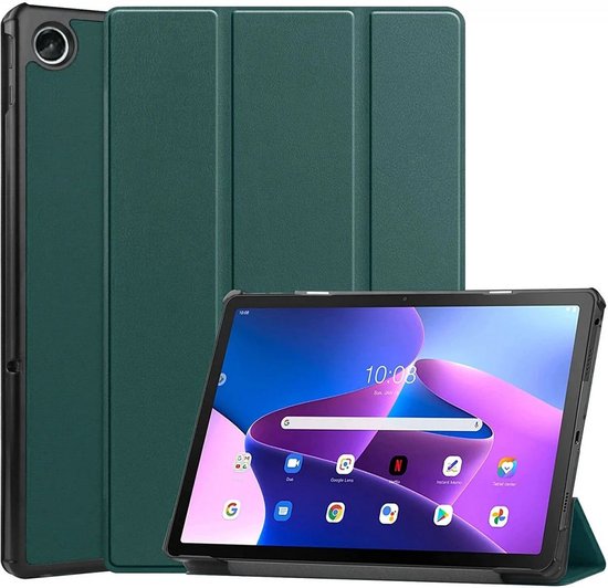 Housse de tablette adaptée à Lenovo Tab M10 Plus Gen 3 | Bibliothèque avec support | Housse de protection en similicuir | Triple pli | Vert