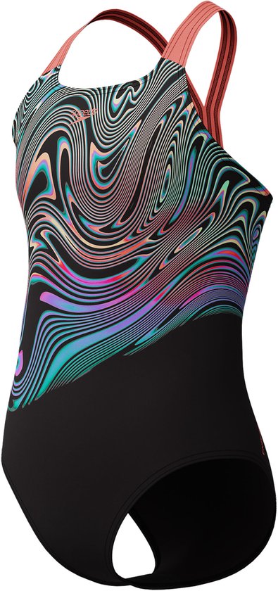 Maillot de Filles Speedo Eco Endurance+ Print Placement Powerback Zwart/Rouge - taille 164