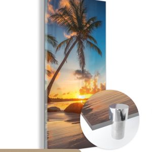MuchoWow® Peinture sur verre – Plage – Mer – Palmier – Coucher de soleil – 60×120 cm – Peintures sur verre acrylique – Photo sur Glas MuchoWow® Peinture sur verre – Plage – Mer – Palmier – Coucher de soleil – 60×120 cm – Peintures sur verre acrylique – Photo sur Glas