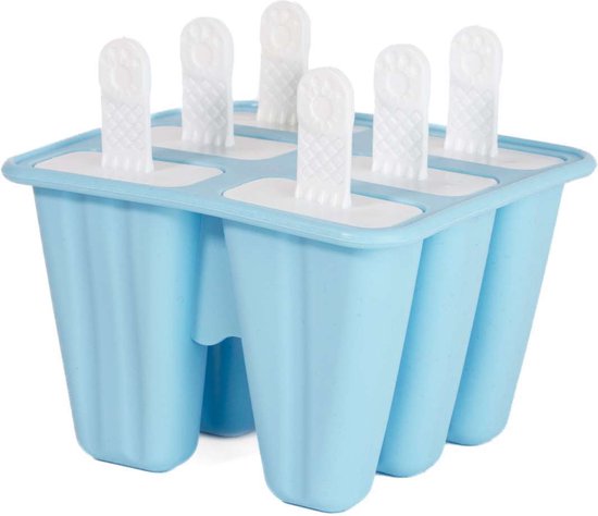 Intirilife Moule à Glace en Siliconen 6 cavités Blauw - 14 x 9 cm - Moule réutilisable pour glace maison sur bâtonnet, sans BPA