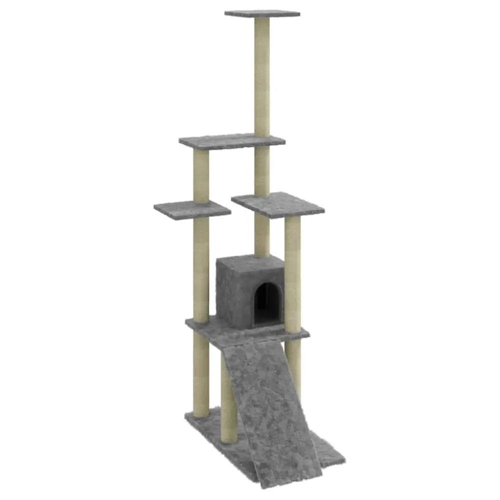 Cat Tree with Sisal Scratching Posts Light Grey 155 cm – Image 2