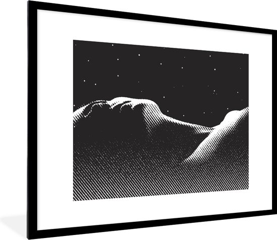 Image encadrée - Une illustration en noir et blanc d'une femme sous les étoiles Cadre photo 80x60 cm - Affiche encadrée (Décoration murale salon / chambre)