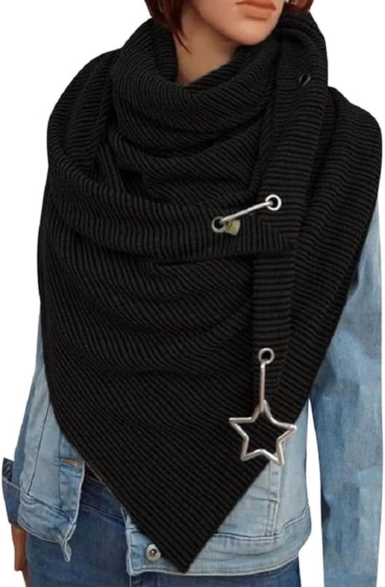 Omslagdoek Tricoté - Écharpe d'Hiver - Écharpe Driehoek - Écharpe Femme - Écharpe Réversible - Longue Écharpe Pointue Chaude pour Femme - Avec Broche Décorative