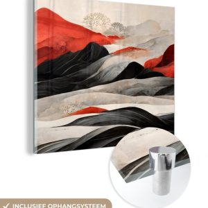 MuchoWow® Tableau sur verre 90×90 cm – Tableau sur verre acrylique – Art – Montagnes – Rouge – Wit – Zwart – Photo sur verre – Décoration murale salon – Décoration murale chambre – Peintures MuchoWow® Tableau sur verre 90×90 cm – Tableau sur verre acrylique – Art – Montagnes – Rouge – Wit – Zwart – Photo sur verre – Décoration murale salon – Décoration murale chambre – Peintures