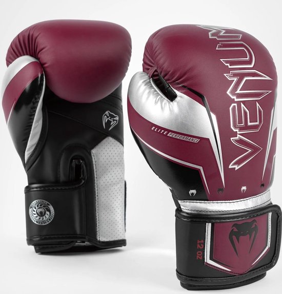 Gants de boxe Venum Elite Evo (kick) Bordeaux Argent 10 OZ
