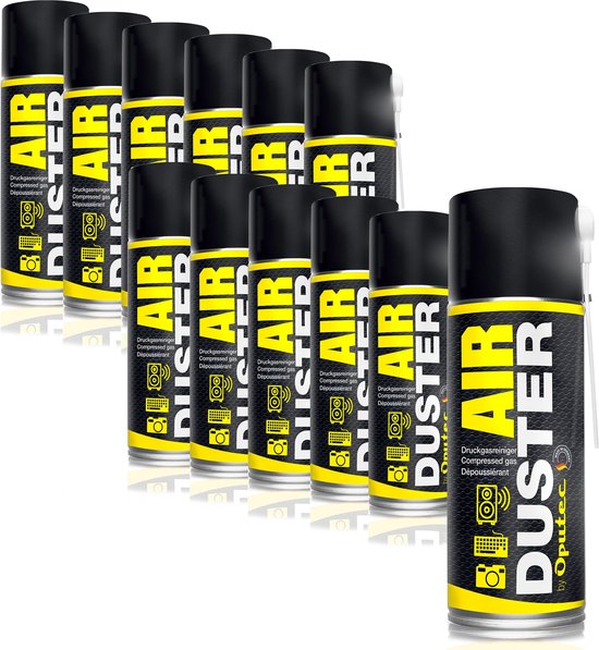 Oputec 12 x 400 ml spray – dépoussiérant / nettoyeur à air comprimé – nettoyant clavier avec rallonge – Fabriqué en Allemagne