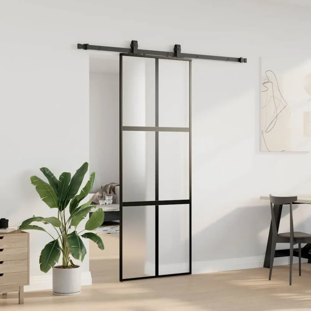 Sliding Door with Hardware Set Black 76x205 cm Tempered Glass – Image 3