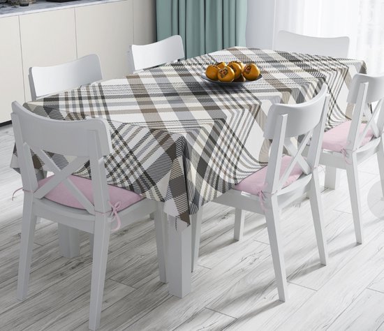 Nappe 135x220 Textile Velours Imprimé - Carreaux Crème - Velours - De Groen