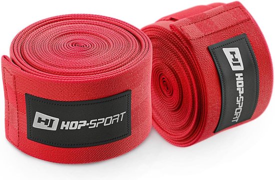 Hop- Sport Bandages de boxe 4 m en Katoen rouge avec fermeture velcro pour la Boxe, le kickboxing, le MMA, le Muay Thai et la Musculation Protection du poignet pour les Sports de combat