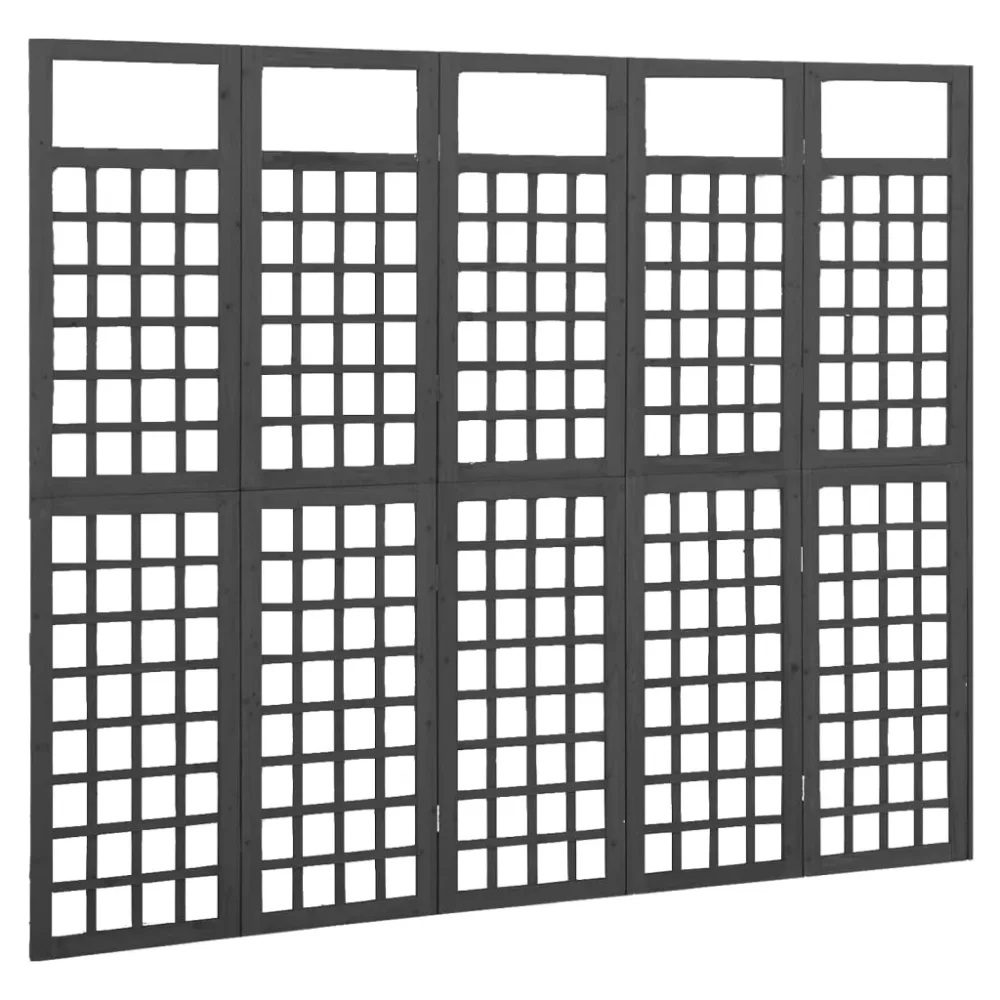 5-Panel Room Divider/Trellis Solid Fir Wood Black 201.5x180 cm – Image 2