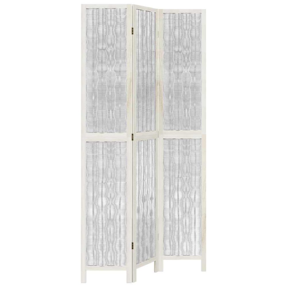 Room Divider 3 Panels White Solid Wood Paulownia – Image 2