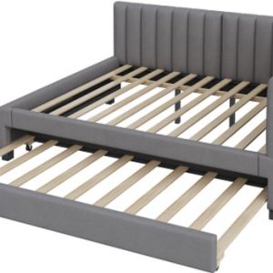 Gotagee Lit capitonné 140×200, canapé-lit gigogne, lit multifonction avec sommier à lattes, lits jeunes, lits enfants, lits d&rsquo;appoint, tissu velours gris