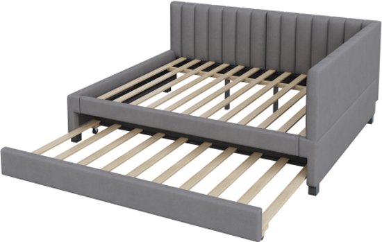 Gotagee Lit capitonné 140x200, canapé-lit gigogne, lit multifonction avec sommier à lattes, lits jeunes, lits enfants, lits d'appoint, tissu velours gris