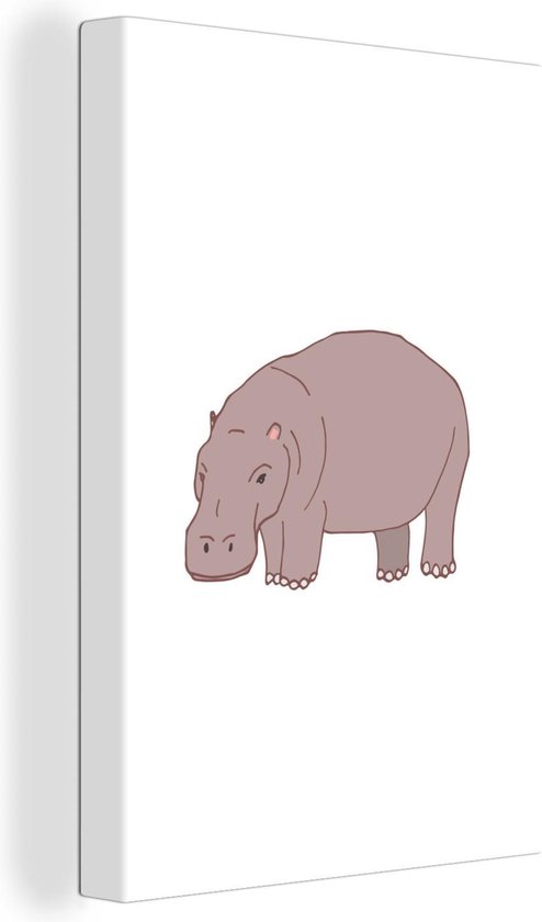 Illustration d'un hippopotame sur fond blanc 60x90 cm - Tirage photo sur toile (Décoration murale salon / chambre) / Peintures sur toile Animaux