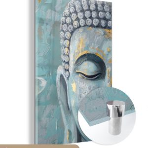 MuchoWow® Peinture sur verre 80×120 cm – Peinture sur verre acrylique – Bouddha – Bloem – Lotus – Or – Blauw – Photo sur verre – Décoration murale salon – Décoration murale chambre – Peintures MuchoWow® Peinture sur verre 80×120 cm – Peinture sur verre acrylique – Bouddha – Bloem – Lotus – Or – Blauw – Photo sur verre – Décoration murale salon – Décoration murale chambre – Peintures