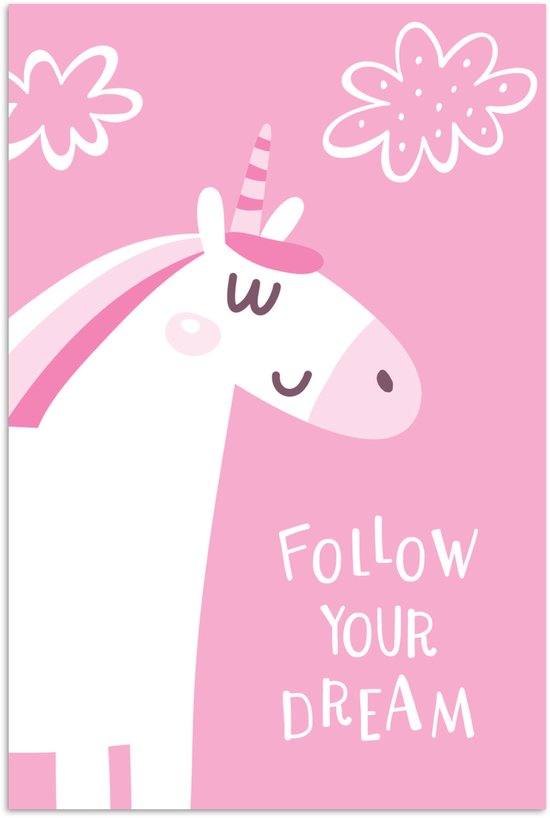 Illustration d'une licorne et de la citation Suivez vos rêves 20x30 cm - petit