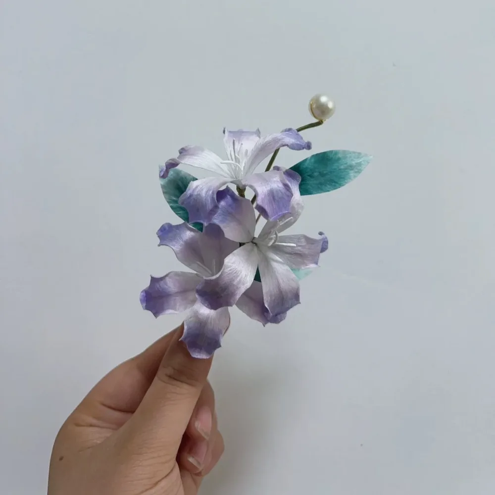 Handmade Light Purple Bauhinia Flower Silk Brooch - Ronghua Accessory – Image 2