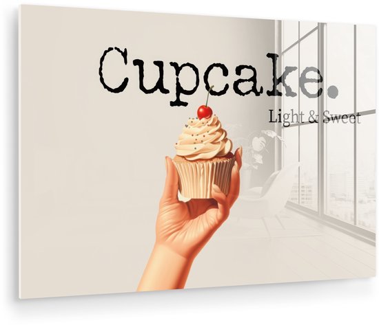 MuchoWow® Tableau sur verre 30x20 cm - Tableau sur verre acrylique - Cupcake - Bonbon - Cerise - Photo sur verre - Décoration murale salon - Décoration murale chambre - Peintures